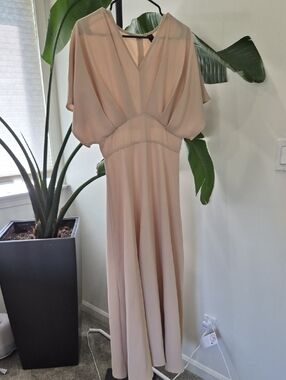 SHEIN Blush Pink V-Neck Blouson Maxi Dress